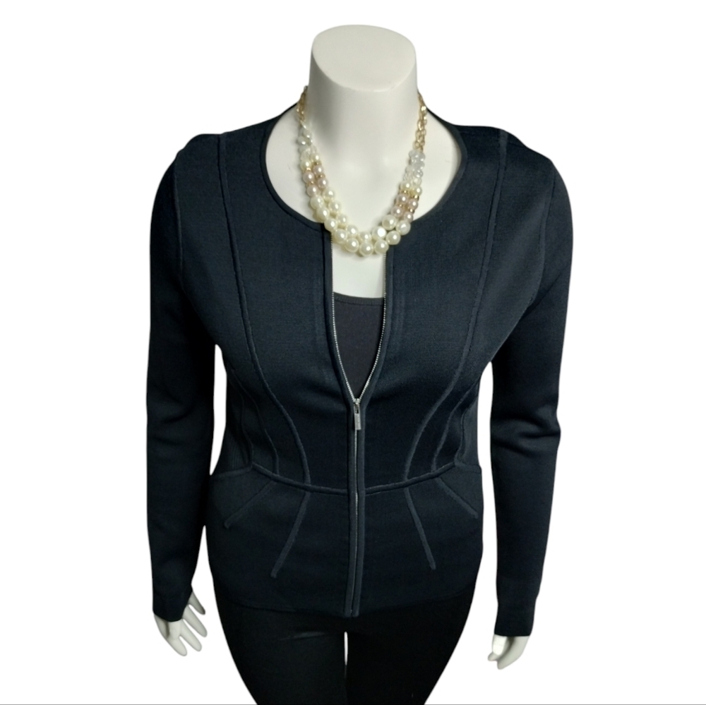 Anne Klein Women M Black Corset Fitted Ribbed Jacket Top Gothcore Dark Romantic